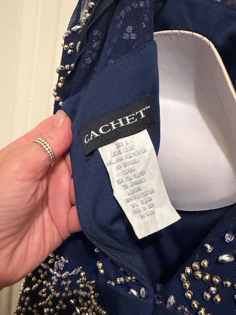 Cachet Navy Hand-Beaded Evening Gown | Size 6 | Formal Dress - Picture 6 of 7